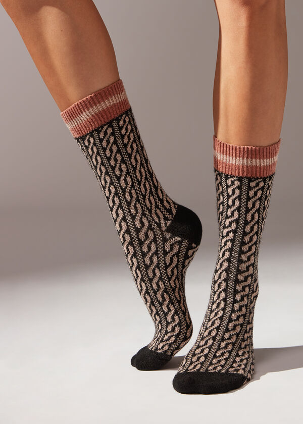 Cashmere Blend Short Socks with Glitter Pattern