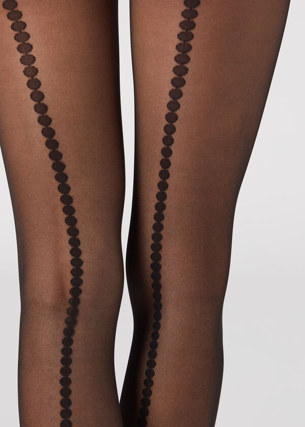 Collants Transparentes de 30 Den com Risca às Bolinhas Atrás