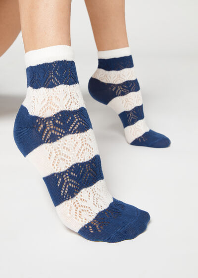Openwork and Striped Short Socks