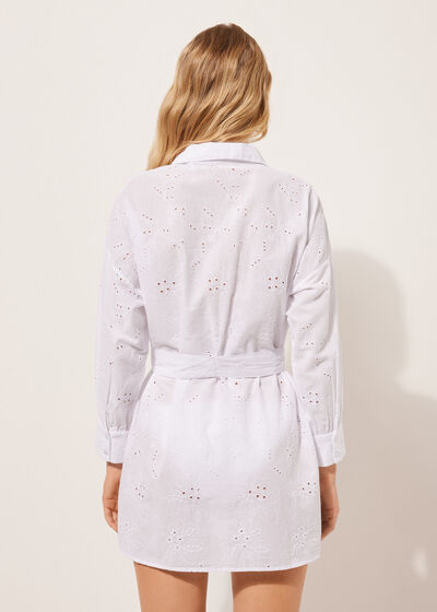 Lange Hemdbluse aus St. Galler Spitze