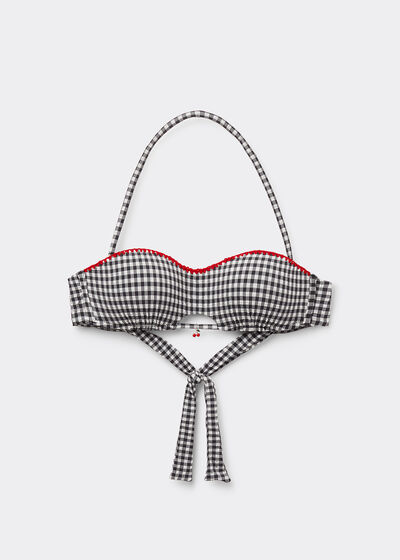 Padded Bandeau Bikini Top Cherry Vichy