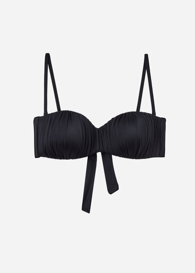 Graduated Padded Bandeau Swimsuit Top Shiny Satin