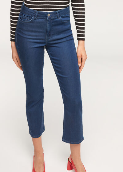 Eco Light Denim Cropped Flared Jeans