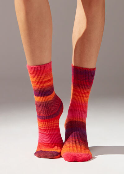 Multicolor Stripe Wool Blend Short Socks