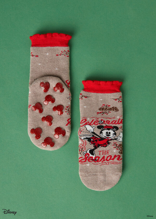 Dívčí protiskluzové ponožky s disneyovskou myškou Minnie a vánočními motivy