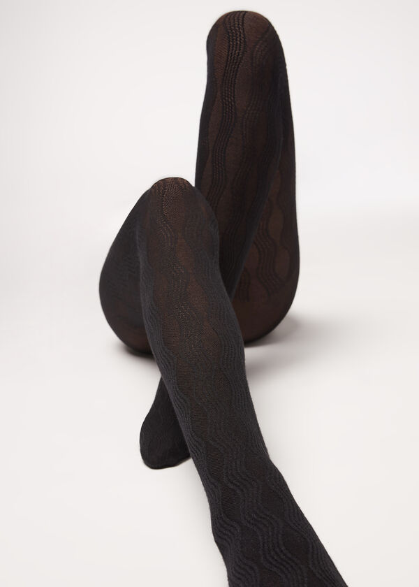 Wave Pattern Cashmere Tights