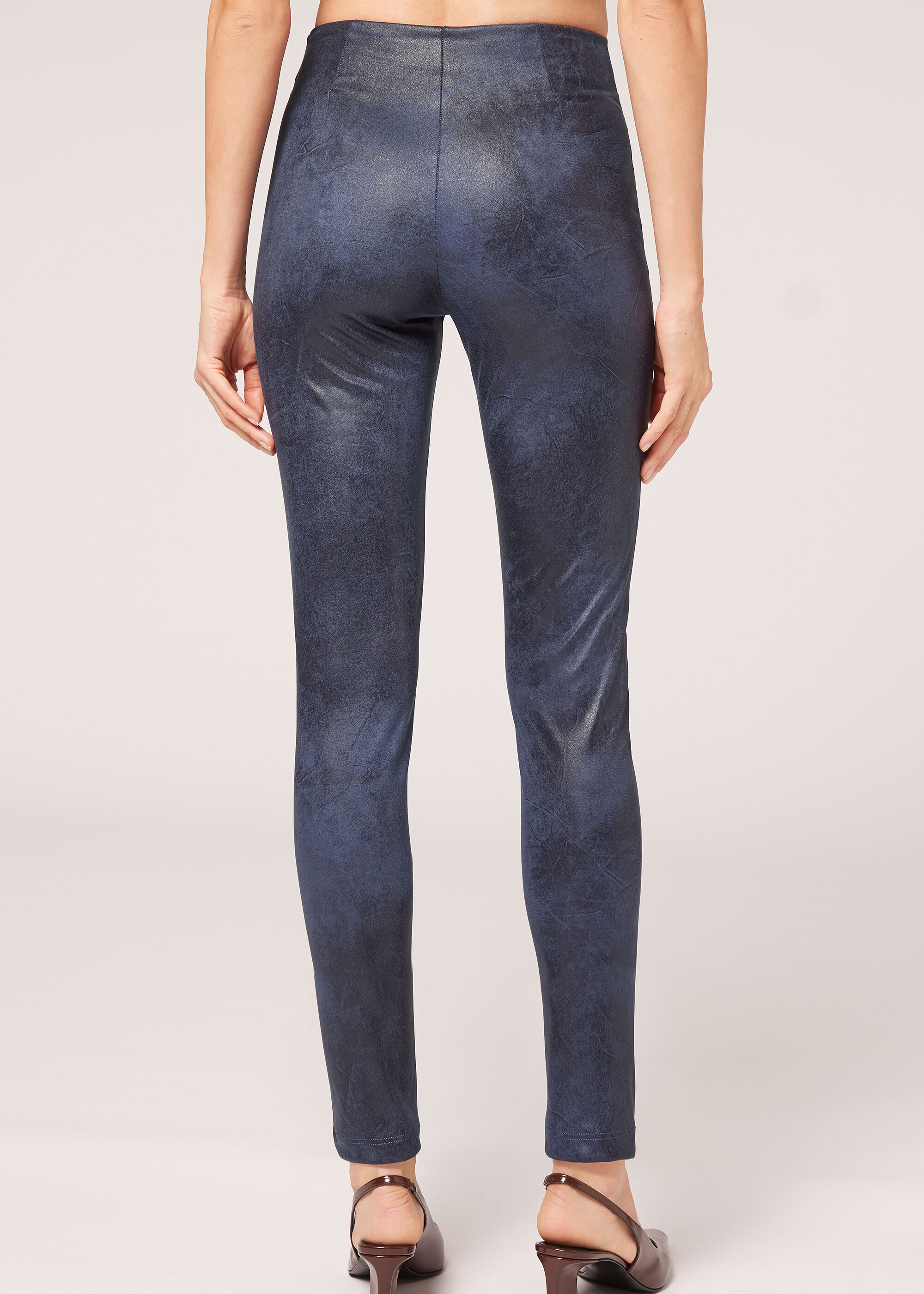 Leggings em Camurça com Efeito Vintage
