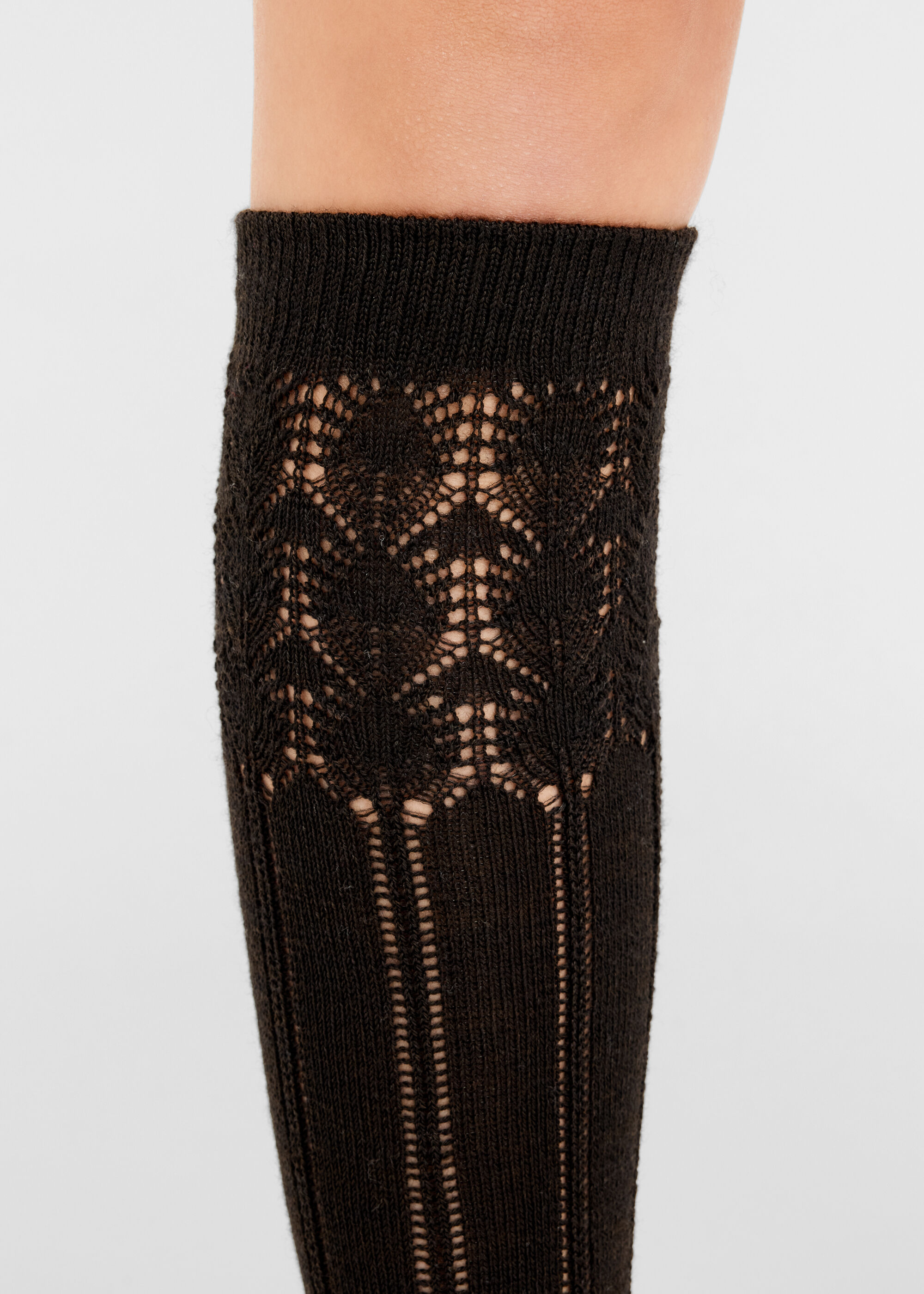 Lace-Patterned Long Socks with Wool