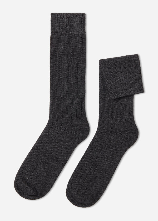 Chaussettes courtes côtelées avec laine et cachemire pour homme