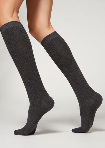 Ribbed Cashmere Long Socks
