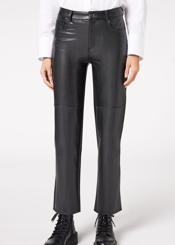 Leggings Wide Leg Termici Effetto Spalmato