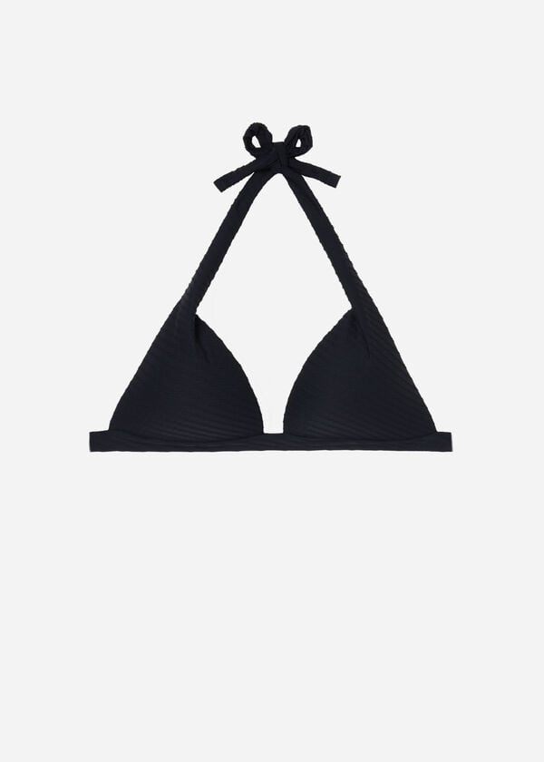 Graduated Padded Triangle Bikini Top 3D Black Waves
