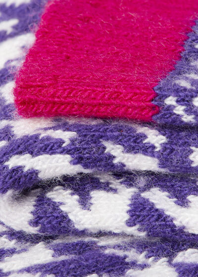 Houndstooth-Patterned Short Socks with Cashmere