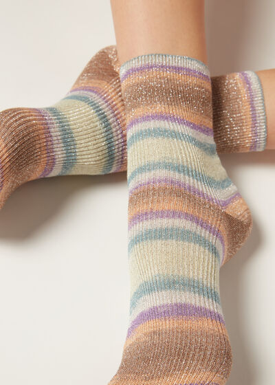 Krátke tieňované pásikované ponožky s trblietavým vláknom