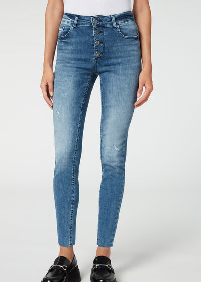 Jeans Super Skinny cu Nasturi