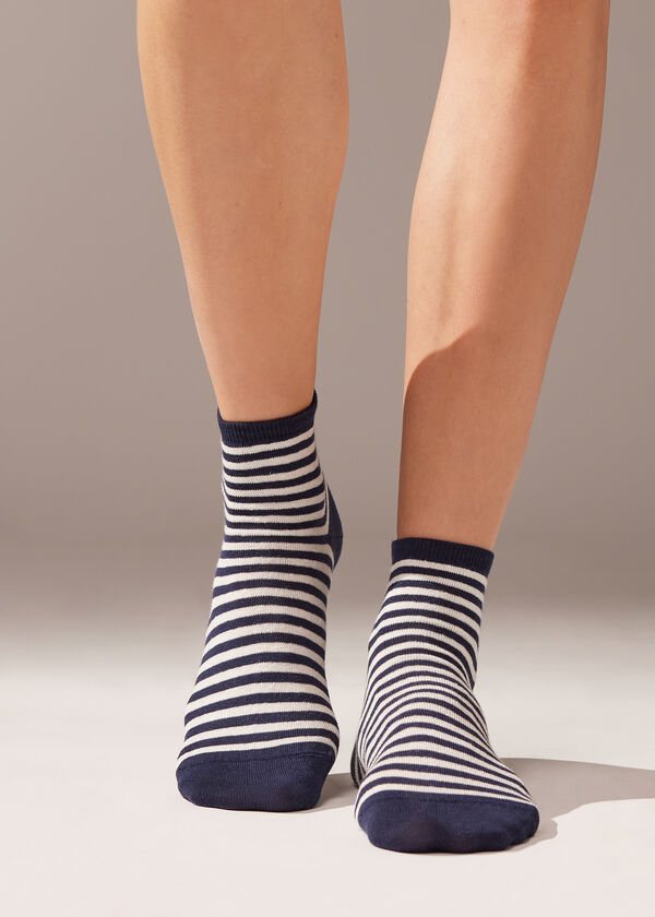 Krátké pruhované ponožky s příměsí lnu