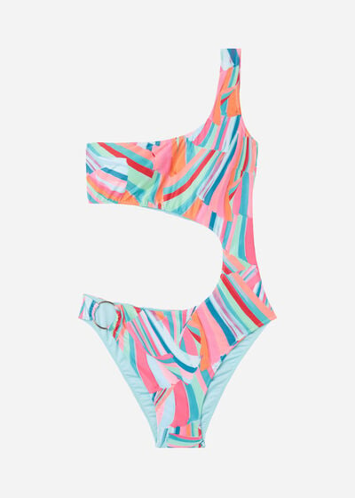 Lightly Padded Single Strap One Piece Swimsuit Neon Summer