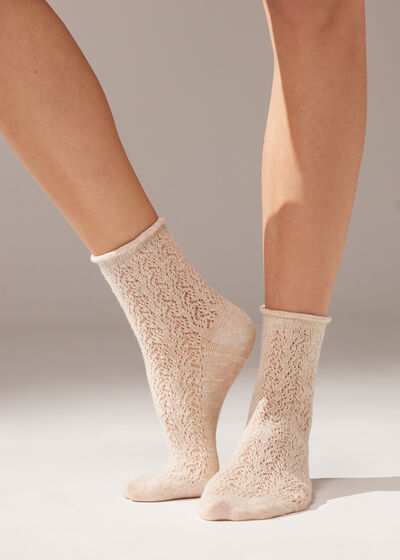 Openwork Short Socks with Linen