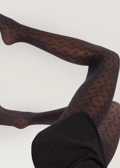60-denové nepriehľadné pančuchové nohavice s geometrickým vzorom Eco