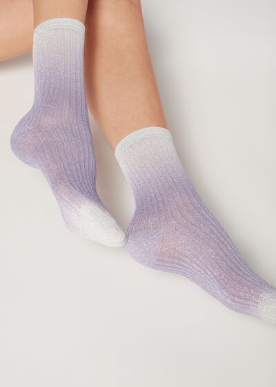 Krátké ponožky s tónováním do ztracena se třpytkami a žebrováním
