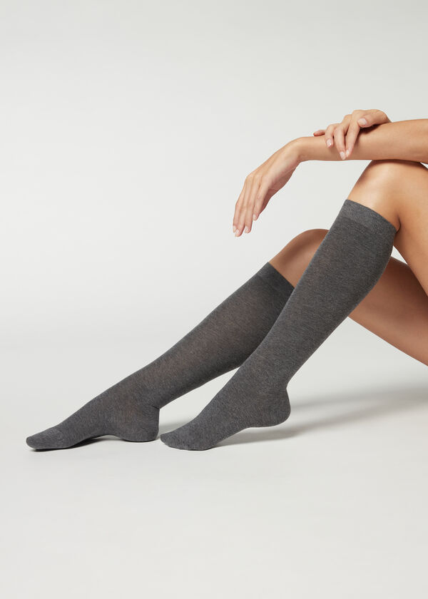 Vysoké saténové bavlnené ponožky