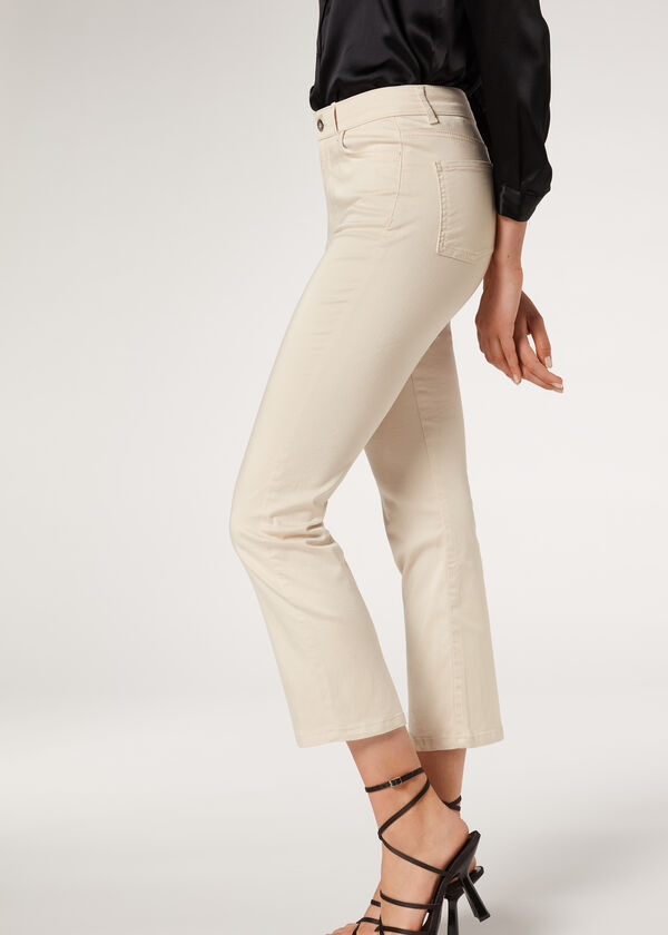 Eco gecropte flared jeans in licht denim