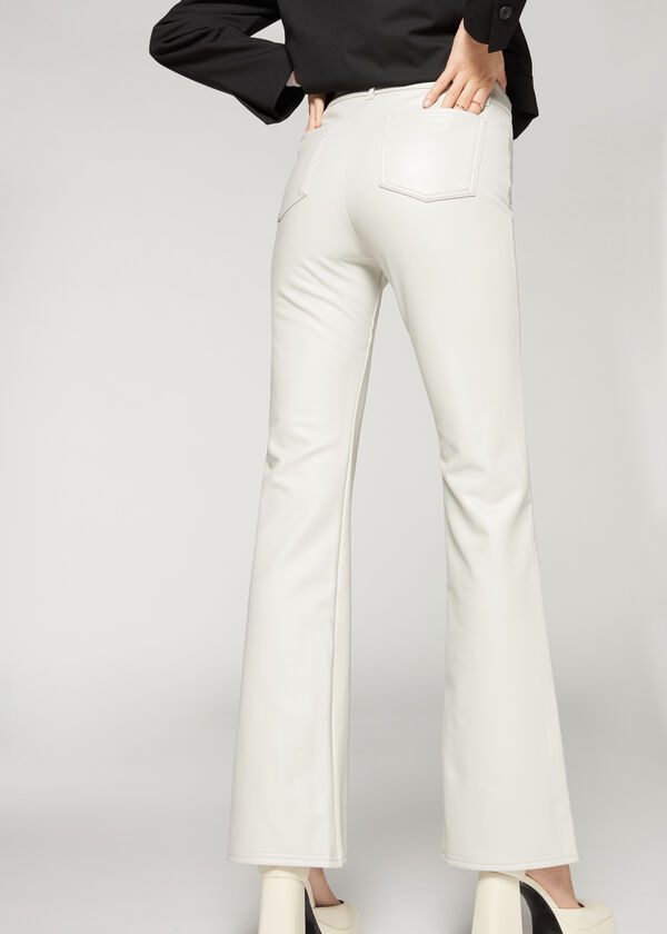 Coated-Effect Thermal Flare Leggings with Zip and Button