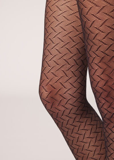 Sieťované 50-denové pančuchové nohavice so šikmým vzorom