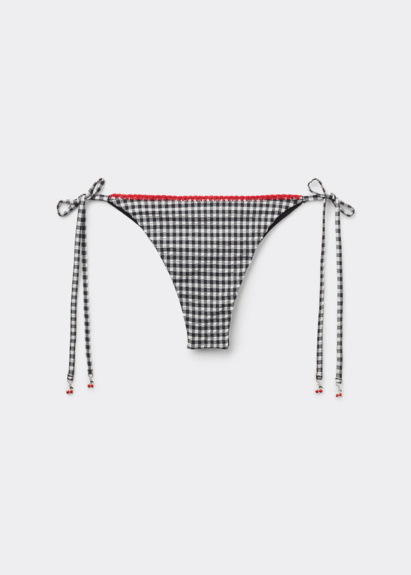Tie Brazilian Bikini Bottoms Cherry Vichy
