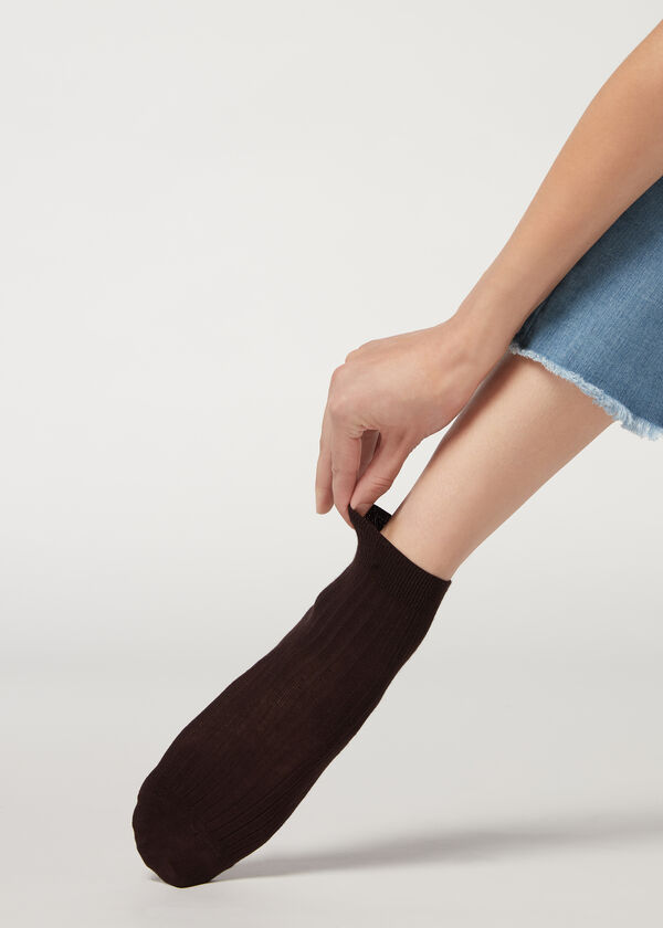 Kratke rebraste čarape od pamuka i kašmira