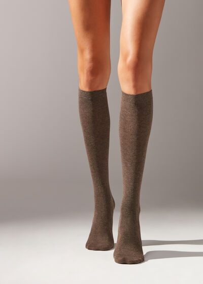 Κάλτσες Μακριές από Γυαλιστερό Βαμβακερό Ύφασμα