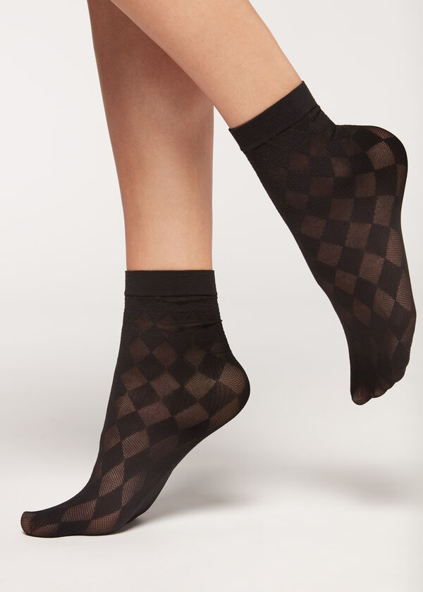 Priehľadné krátke ponožky s geometrickým vzorom