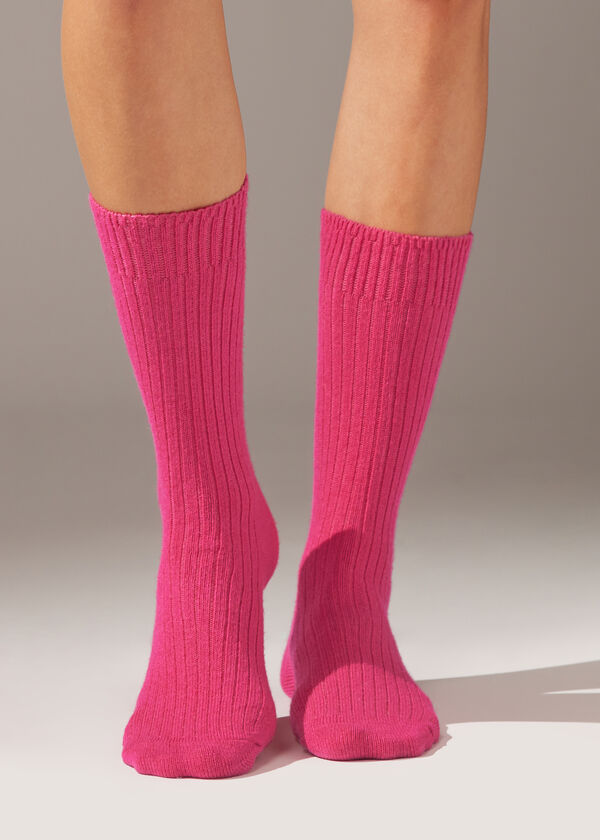 Short Ribbed Socks with Wool and Cashmere