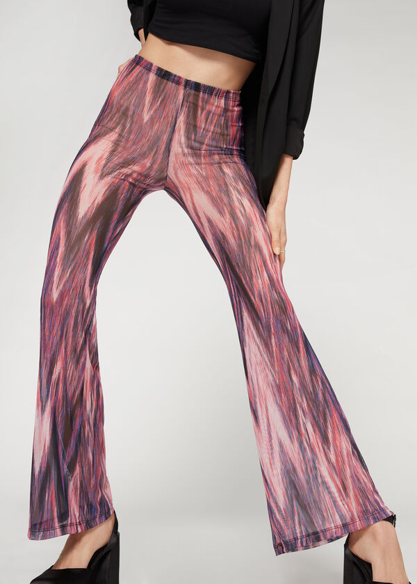 Trapéz leggings nyomott mintás tüllből