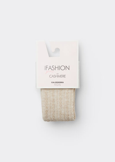 Girls' Cashmere Tights with Cable Pattern