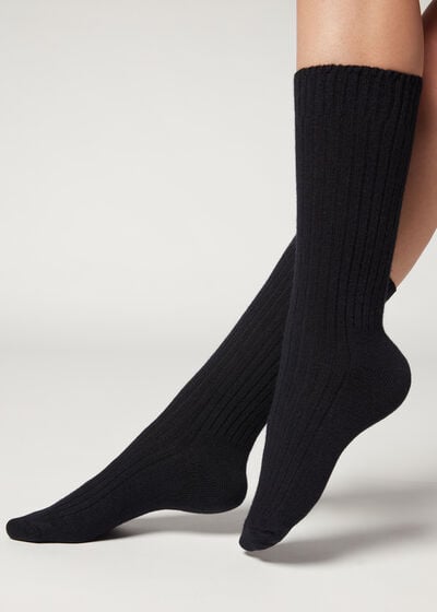 Nervürlü Pamuk ve Kaşmirli Kısa Çoraplar