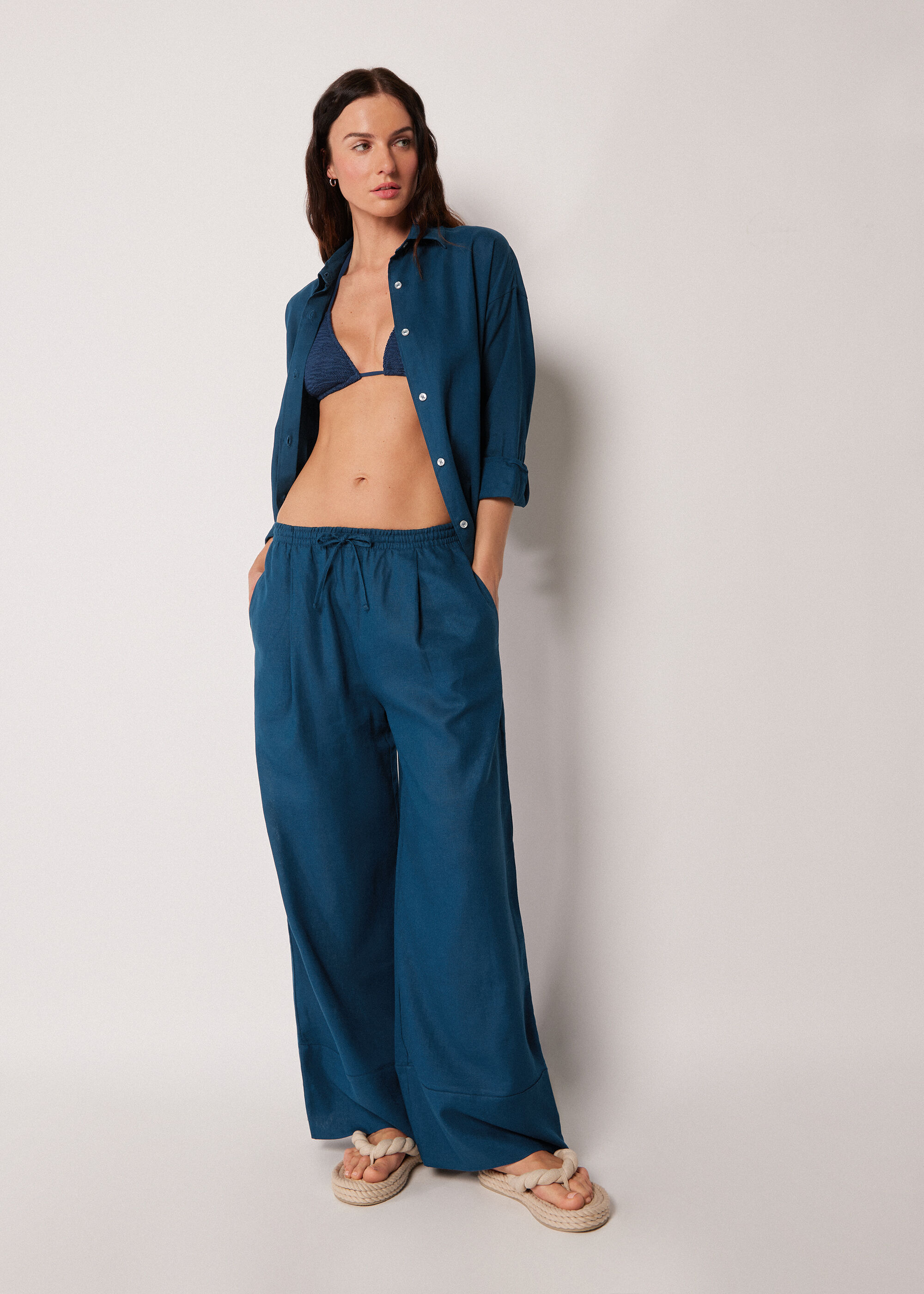 Palazzohose aus Leinen und Viskose