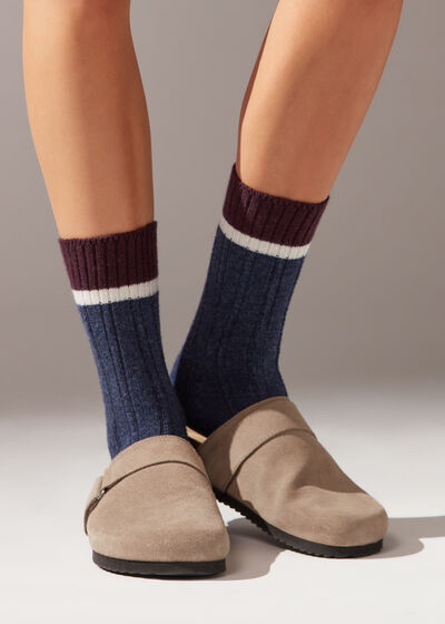 Kurze Socken mit Cashmere und Kontrastrand