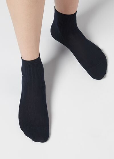 Kratke rebraste čarape od pamuka i kašmira