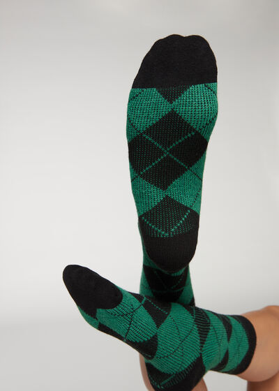 Krátke kašmírové ponožky s kosoštvorcovým vzorom