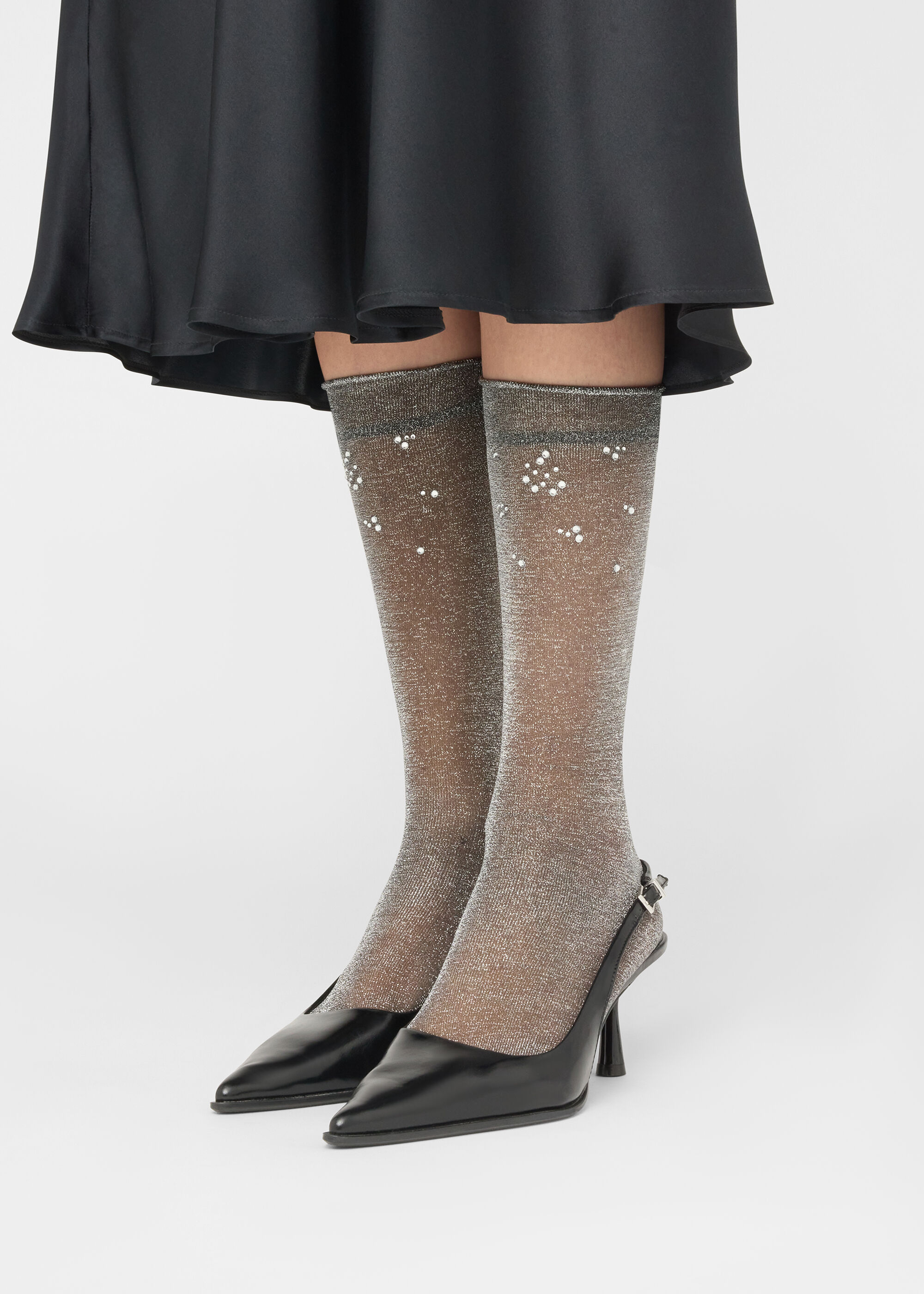 Glitter and Diamanté Appliqué Sheer Short Socks
