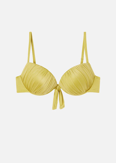 Graduated Padded Push Up Swimsuit Top Shiny Satin