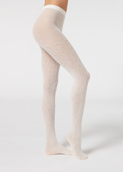 Diamond-Patterned Cashmere Tights