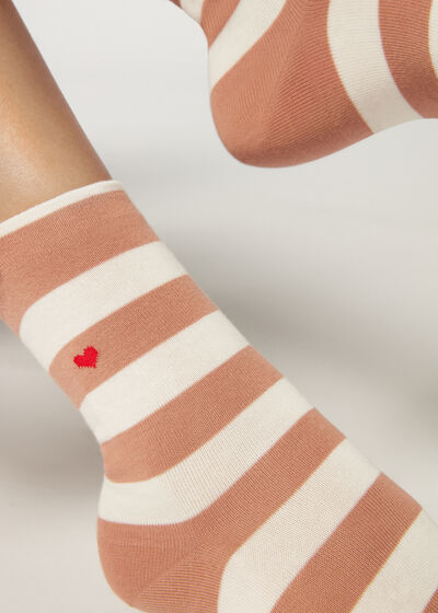 Stripe Patterned Short Socks with Heart