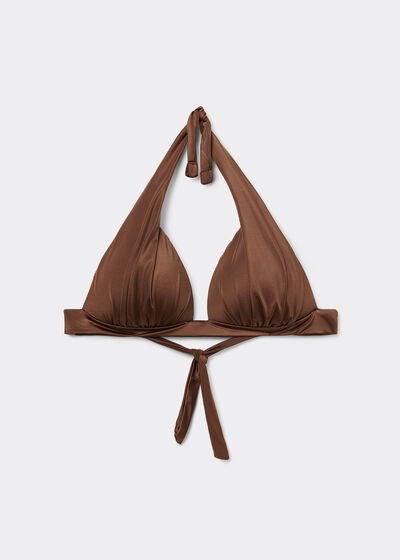 Graduated Padded Triangle Bikini Top Shiny Satin