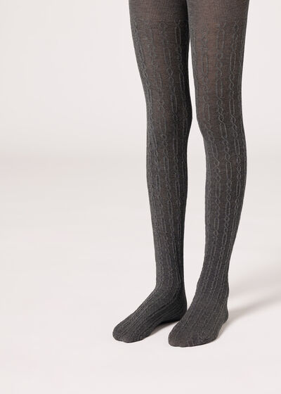 Dievčenské bavlnené pančuchové nohavice so zapletaným vzorom
