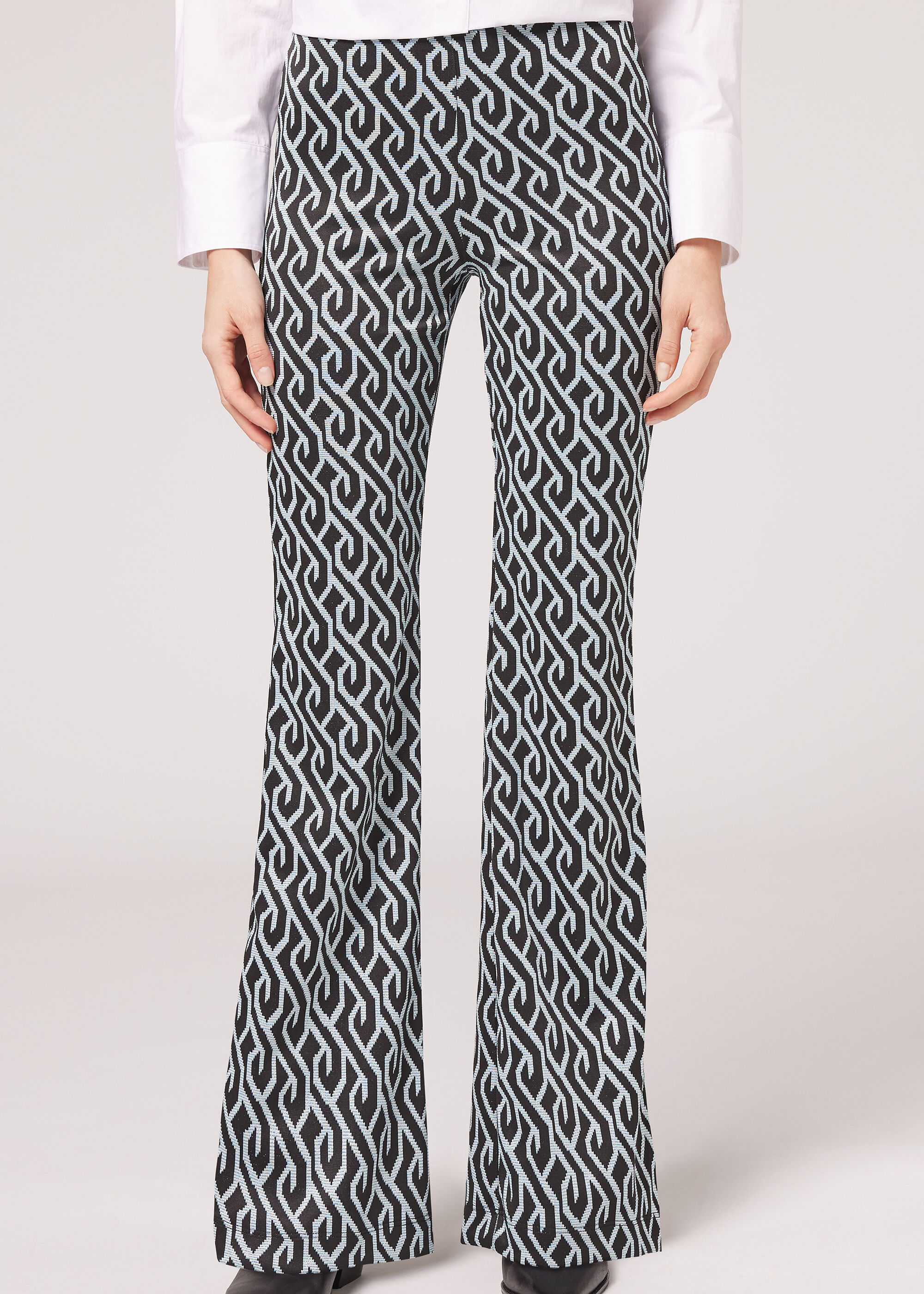 Flare leggings med geometriskt mönster