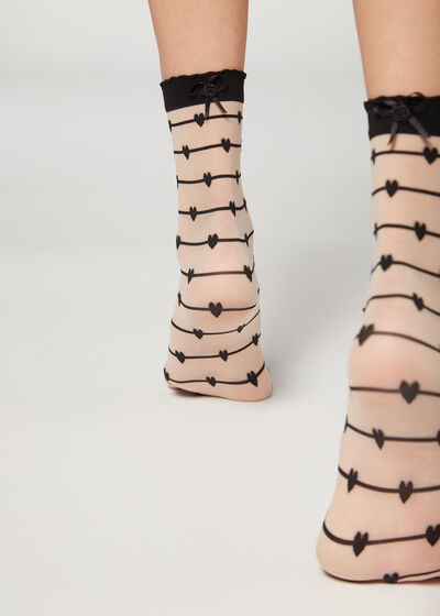 Sheer Stripes and Hearts Short Socks