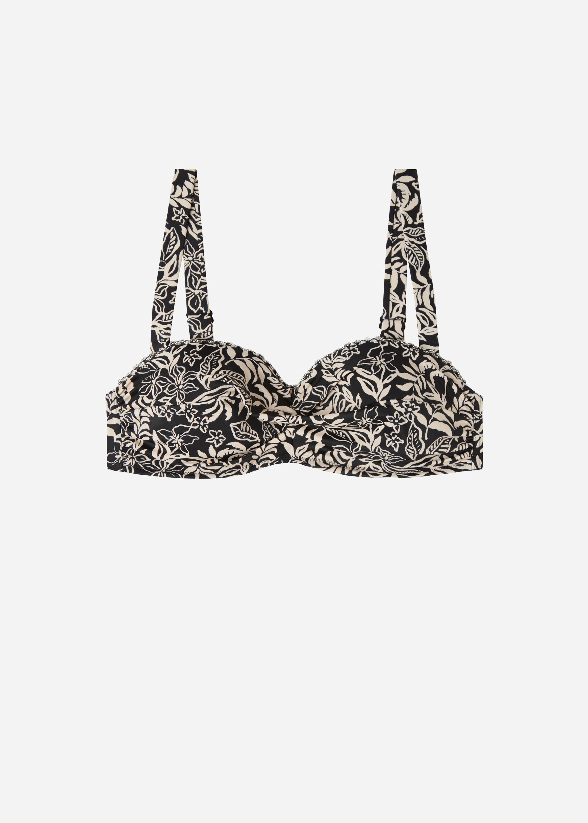 Bandeau-Bikini met Lichte Vulling Botanic Black and White