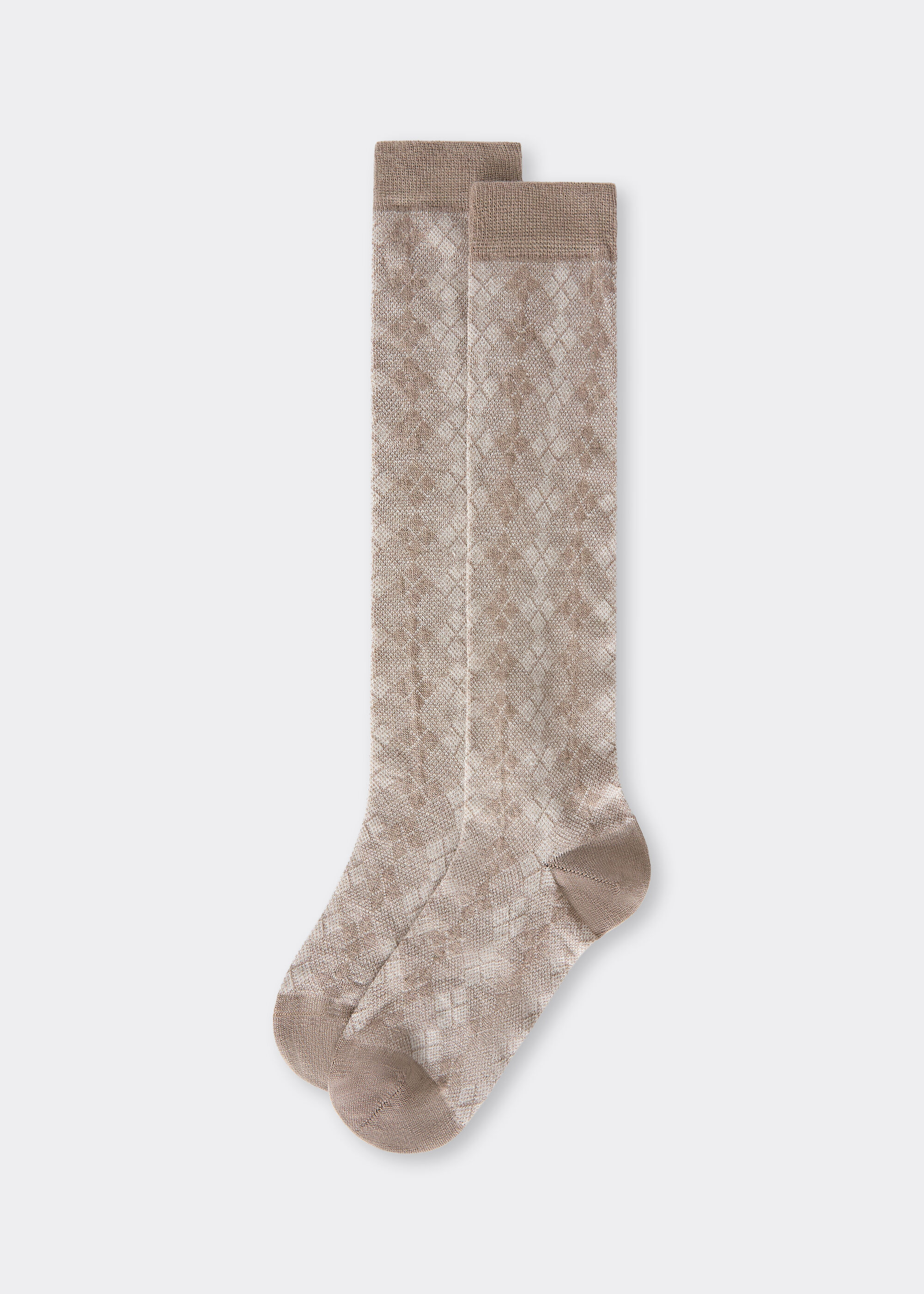 Lange Socken mit Kaschmir und Rautenmuster